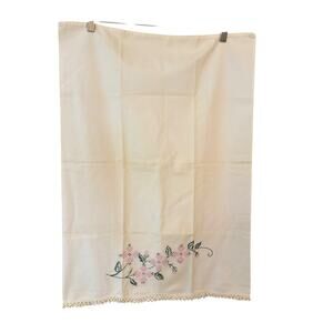 Vintage Embroidered Pillowcase Standard Sz White Cotton Chic Shabby Cottagecore